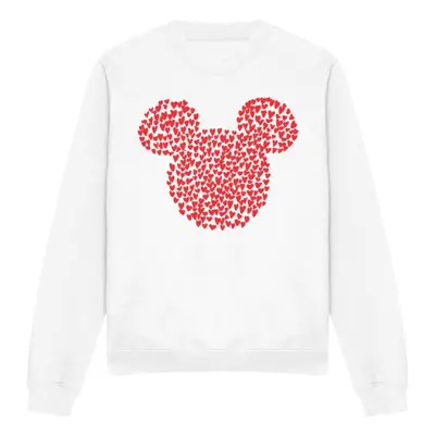 (L, White) Disney Unisex Adult Mickey Mouse Heart Ears Silhouette Valentine's Day Sweatshirt