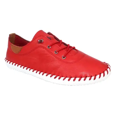 (5 UK, Red) Lunar Womens/Ladies St Ives Leather Plimsolls