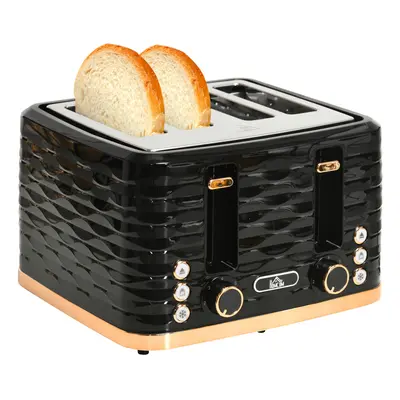 HOMCOM Toaster with Slot, Browning Levels, 1600W, Black Ripple