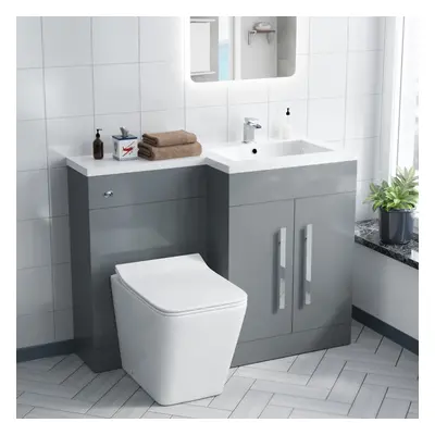 Nes Home Grey 1100mm RH Basin Sink Vanity Cabinet with BTW Toilet Flat Pack