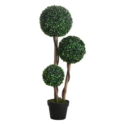 HOMCOM Artificial Plant Boxwood Ball Topiary Tree Indoor Outdoor, 90cm