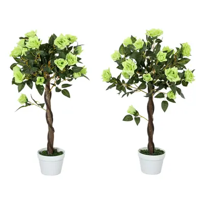 Outsunny Set of 90cm Artificial Rose Tree, Fake Decorative Plant, Green