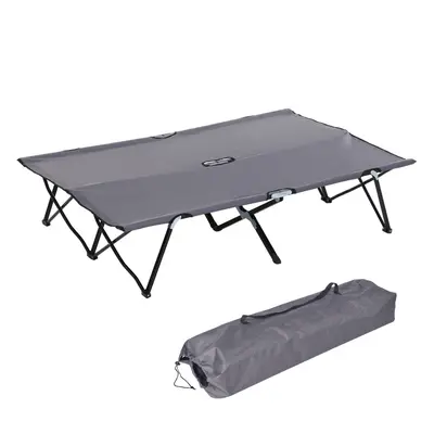 Outsunny Double Camping Folding Cot Outdoor Portable Sleeping Bed, Grey