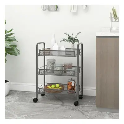 vidaXL 3-Tier Kitchen Trolley Grey Iron Organiser Home Bathroom Serving Cart