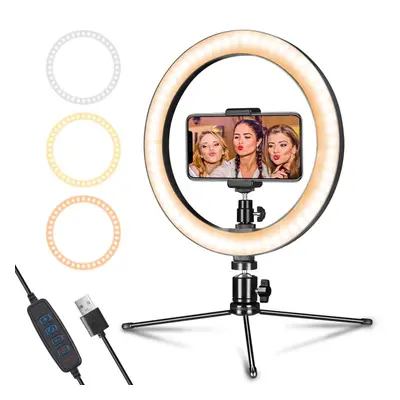 LED Ring Light 10" with Tripod Stand & Phone Holder for Live Streaming & YouTube Video, Dimmable