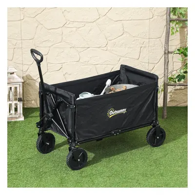 Outsunny 120L Folding Collapsible Wagon with Adjustable Handle, Black