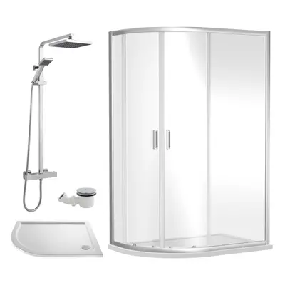 Ruwa Shower Enclosure Bundle - Offset Left Quadrant, Tray, Square Shower & Waste - White/Chrome 