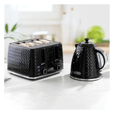 DAEWOO Argyle 3000W Retro Matching Kettle & 4-Slice Toaster Set Level Browning Colour Black