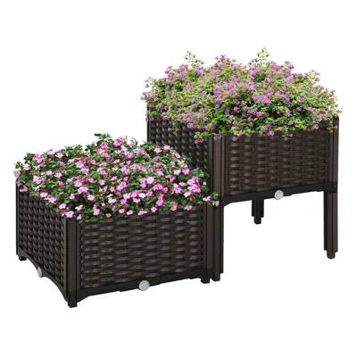 Outsunny 2-piece Elevated Flower Bed Vegetable Herb Planter Plastic, Brown