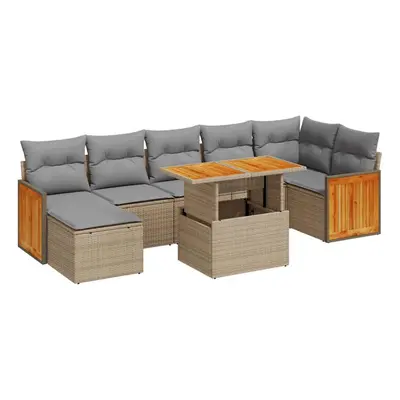 (beige and grey) vidaXL Piece Garden Sofa Set with Cushions Beige Poly Rattan Acacia