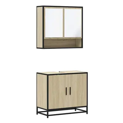 (sonoma oak) vidaXL Piece Bathroom Furniture Set Brown Oak Engineered Wood