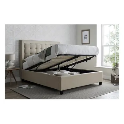 (King Size) Brighton Oatmeal Fabric Ottoman Storage Bed