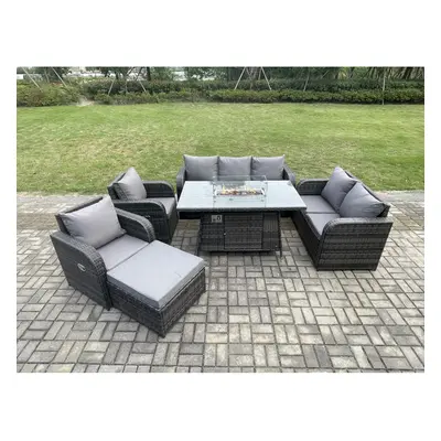 Fimous PE Wicker Outdoor Rattan Garden Furniture Set Propane Gas Fire Pit Table and Sofa Chair s