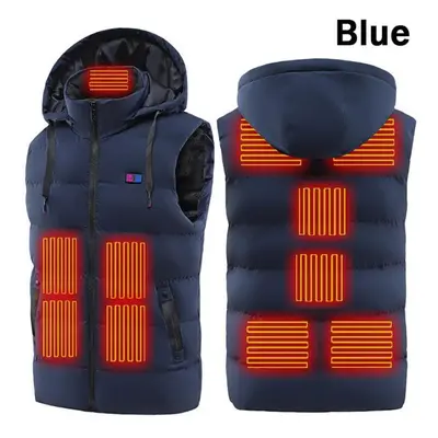 (blue, 2XL) Heated Vest Zones Electric Heated Jackets Autumn Winter Sportswear Heated Coat Hoode