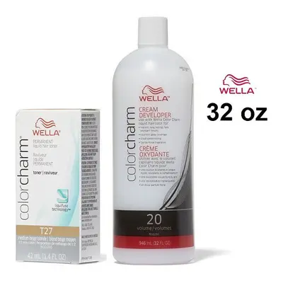 (T27+Dev(Vol20)32oz) Wella Color Charm T27 Medium Beige Blonde Hair Toner