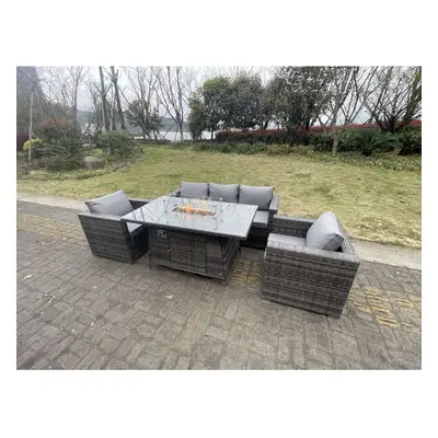 Fimous Seater Outdoor PE Rattan Garden Furniture Gas Fire Pit Dining Table