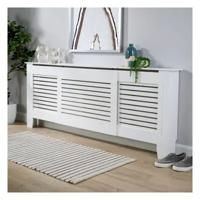 (Large Extended, White) Extending Adjustable Radiator Cover Slatted Grill