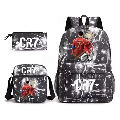 (7) 3pcs Football CR7 Backpack 3D Printe Teens Shoulder Bags