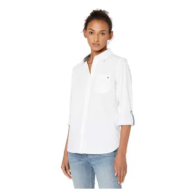 Tommy Hilfiger Women's Solid Button Collared Shirt with Adjustable Sle