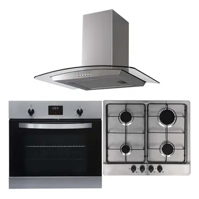 SIA 60cm Single Electric Oven, Burner Gas Hob & Curved Glass Cooker Hood Fan