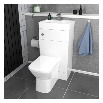 Nes Home White in 500mm Combined Wash Basin Vanity Unit & Toilet Rimless Space Save