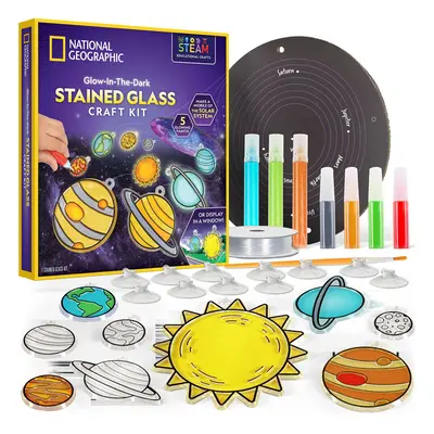 Kids Window Art Kit - "Stained Glass" Solar System Arts & Crafts Kit with Glow in the Dark Plane