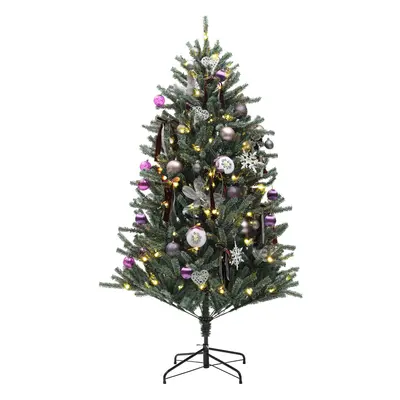 HOMCOM 5ft Artificial Prelit Christmas Tree w/ LED Lights, Purple Ornaments