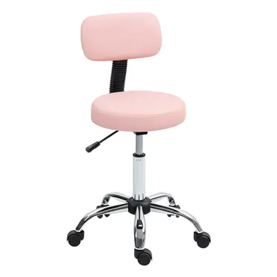 HOMCOM Rolling Stool with Backrest, Wheels, Faux Leather Salon Chair, Pink