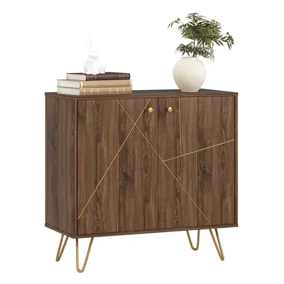 HOMCOM Sideboard Storage Cabinet with Luxurious Steel Lines Steel Legs Brown