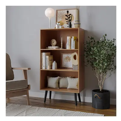 (Beech, Black) 60cm Wide Tier Bookcase Storage Cabinet Scandinavian Style Legs Dining Room Displ