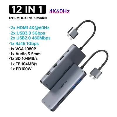 (12 in 1F(2HDMI Audio) MOKiN 12-in-1 Gen USB C HUB 4K@60Hz HDMI DP 3* USB 3.0 Type C Port SD/TF 