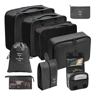 (Makeup and Wash Nine Piece Set in Black, suit) Hot Selling Amazon Waterproof Travel Storage Bag