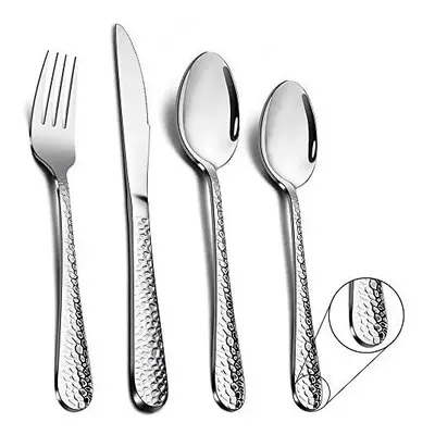 Cutlery Set, Piece Hammered Flatware Cutlery Sets, Stainless Steel Silverware Set for Home/Offic