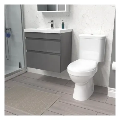 Nes Home 600mm Steel Grey Wall Hung Drawers Vanity Unit & Close Coupled Toilet