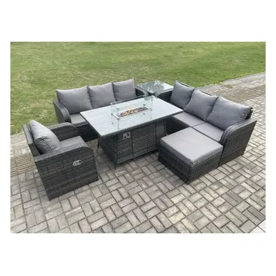 Fimous Rattan Outdoor Furniture Gas Fire Pit Dining Table Gas Heater Reclining Chair Seater Sofa