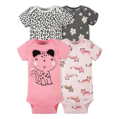 Gerber baby girls 4-pack Short Sleeve Onesies Bodysuits Shirt Leopard