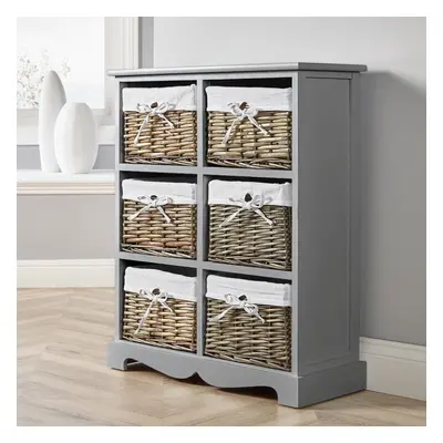 Grey Wooden Storage Unit Drawer Chest Water Hyacinth Basket Hallway Organiser