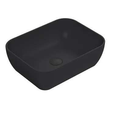 Square Matt Ceramic Countertop Vessel Without Overflow - 455mm - Matt Black