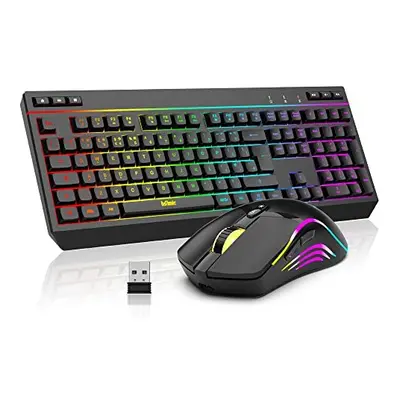 K20 Wireless Keyboard and Mouse Combo, UK Layout Full Size Keyboard with Multimedia Keys + 7D 48