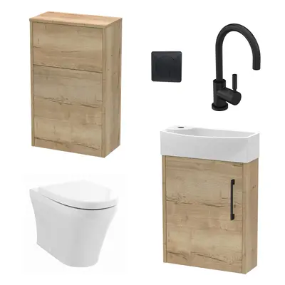 Power Cloakroom Bundle - Right Wall Hung Vanity Unit, Concealed Cistern WC Unit, Toilet & Tap, 4