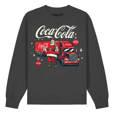 (XL, Charcoal) Coca-Cola Unisex Adult Santa Truck Sweatshirt