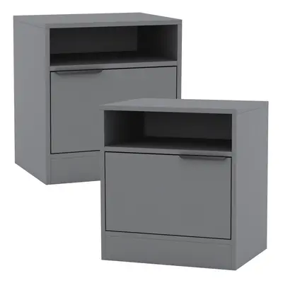 (Grey, 2) 1-Door Bedside Table Cabinet Nightstand Storage Shelf Unit Bedroom Furniture