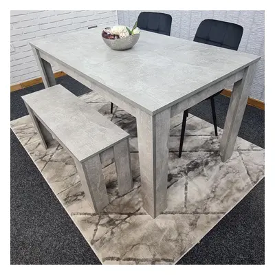 Grey Dining Table, Black Tufted Velvet Chairs and Bench Dining Set