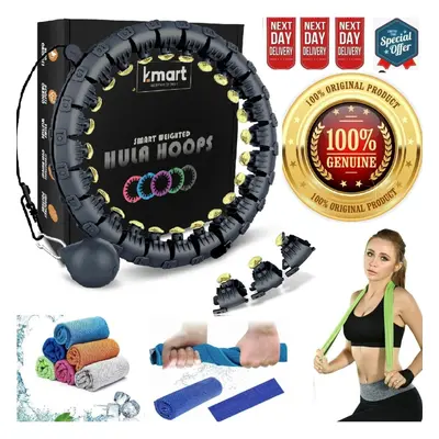 (Black-Gold Limited Edition) Smart Weighted Hula Hoop Adjustable Fitness Hoop Featuring Detachab