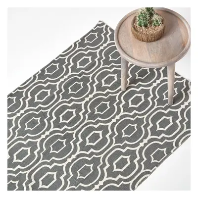 (160 x cm, Grey and white) Riga 100% Cotton Printed Patterned Rug