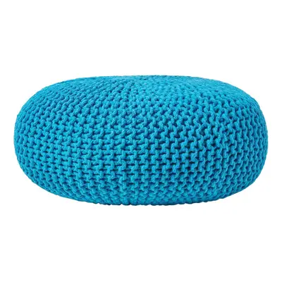 (Teal Blue) Knitted Cotton Large Round Pouffe Footstool x cm