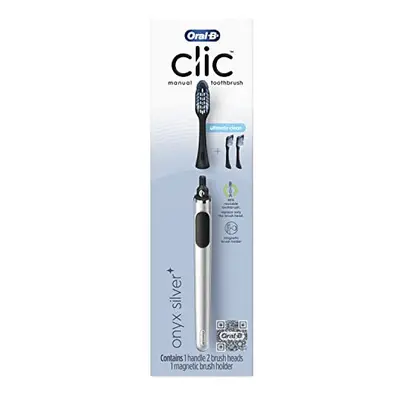 Oral-B Clic Manual Toothbrush, Chrome Black, with Bonus Replacement Brush Head and Magnetic Toot