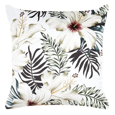 Velvet Cushion Leaf Pattern x cm White and Green OKRA