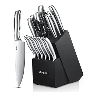 Knife Set, Pieces High Grade Stainless Steel Kitchen Knife Set with Wooden Block, Sharp and No R