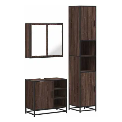 (brown oak) vidaXL Piece Bathroom Furniture Set Smoked Oak Engineered Wood